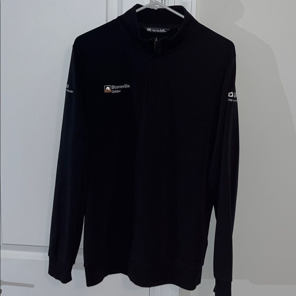 Travis Mathew T neck LS 1/4 zipper Blended BASF Stoneville Black Golf Shirt M